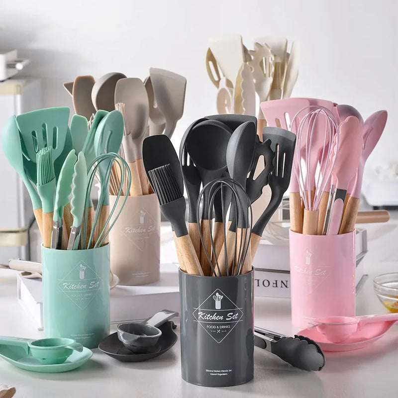 Kit Utensílios Silicone com 12 Utensílios de Cozinha