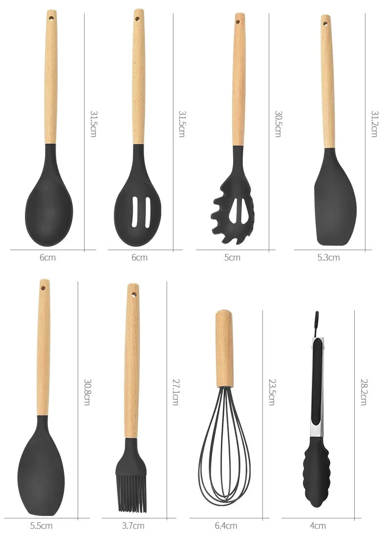 Kit Utensílios Silicone com 12 Utensílios de Cozinha