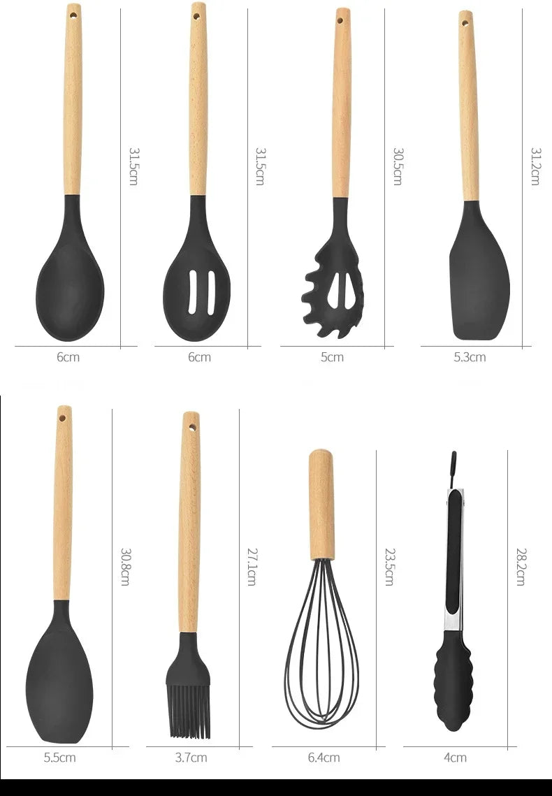 Kit Utensílios Silicone com 12 Utensílios de Cozinha